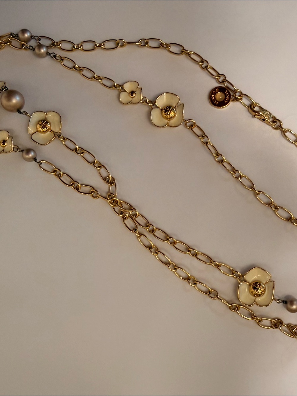 Tory Burch Gold-Tone Floral Link Necklace with Cream Enamel